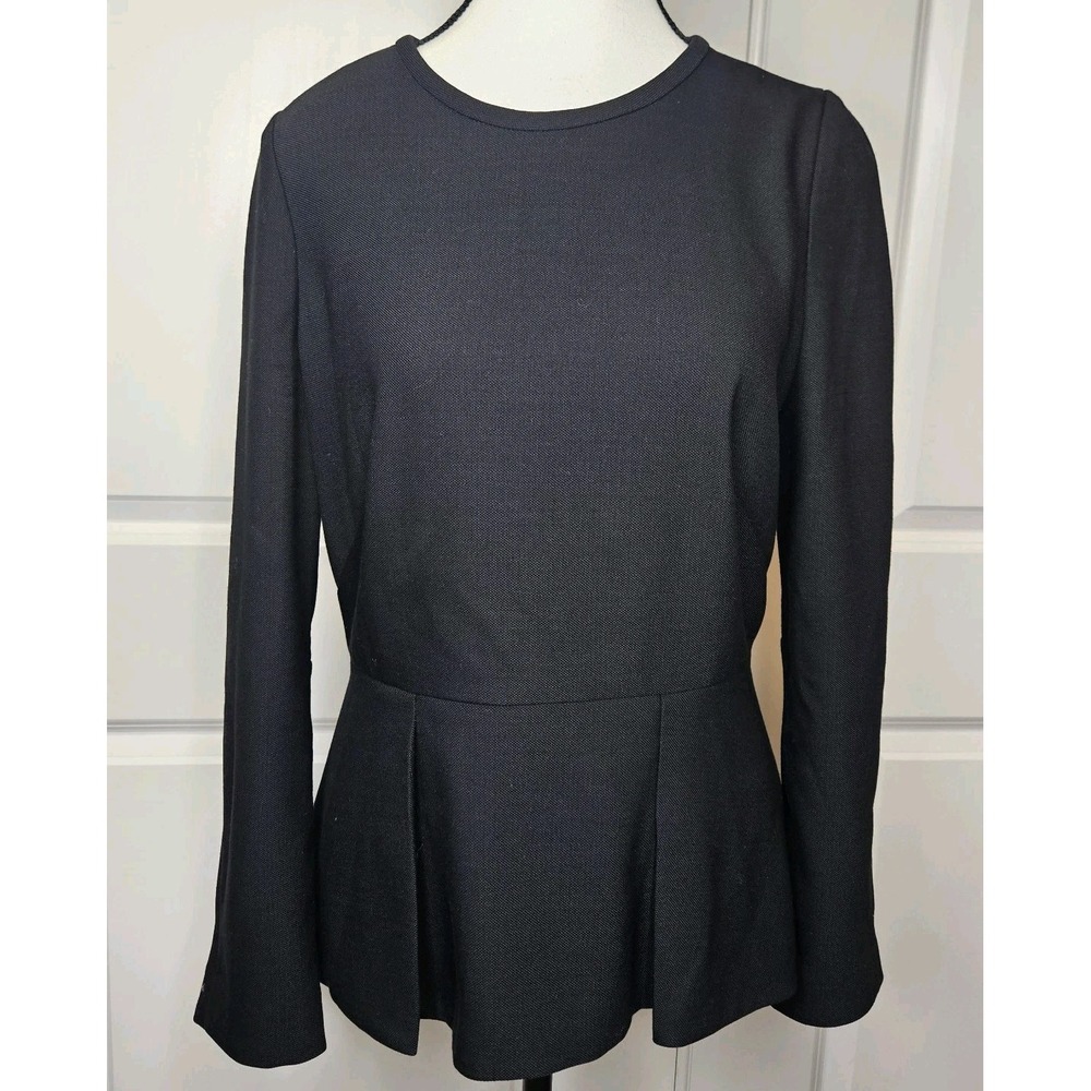 Cefinn Women's Peplum Blouse Longsleeve Size 8‎ Black Round Neck Work Evening